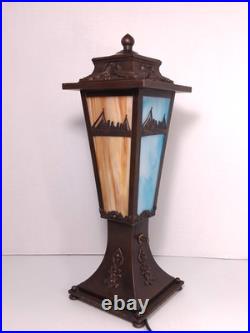 RARE Antique Slag Glass Lamp RMS Lusitania Or Titanic Panel Nautical 1910s S&G RARE Antique Slag Glass Lamp RMS Lusitania Or Titanic Panel Nautical 1910s S&G