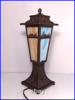 RARE Antique Slag Glass Lamp RMS Lusitania Or Titanic Panel Nautical 1910s S&G