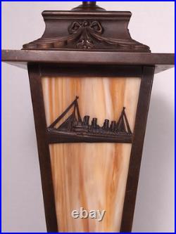 RARE Antique Slag Glass Lamp RMS Lusitania Or Titanic Panel Nautical 1910s S&G