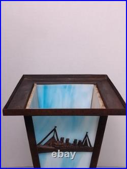 RARE Antique Slag Glass Lamp RMS Lusitania Or Titanic Panel Nautical 1910s S&G RARE Antique Slag Glass Lamp RMS Lusitania Or Titanic Panel Nautical 1910s S&G