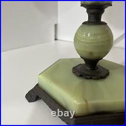RARE Antique Vidrio Green Brown Slag Jadeite Uranium Glass Lamp Base Waves 1920s