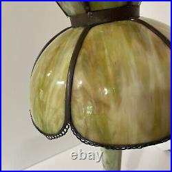 RARE Antique Vidrio Green Brown Slag Jadeite Uranium Glass Lamp Base Waves 1920s