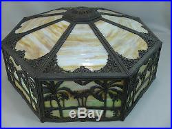 RARE Bradley & Hubbard Oasis Tropical Sunset Slag Glass Panel Lamp Handel Era