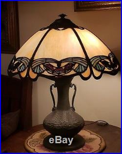 RARE Charles Parker Leaded Slag Stained Glass Table Lamp Handel Tiffany Era