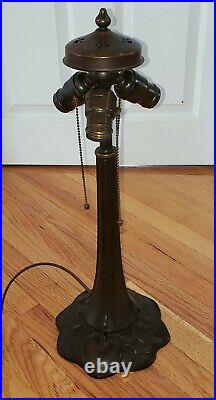 RARE Handel Leaded Slag Stained Glass Bronze Water Lily Lamp Base