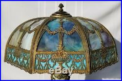 RARE & LARGE Antique Vintage Blue and Caramel Slag Glass Lamp with Light Up Base