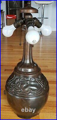 RARE LARGE Handel Leaded Slag Stained Glass Arts & Crafts Poppy Form Lamp Base