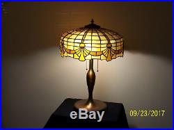 RARE Lamb Brothers&Greene Co. Chicago, Leaded Caramel Slag Stain Glass Table Lamp