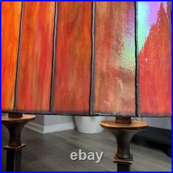 RARE. Vtg Oval Slag Glass Table Lamp Tiffany Style Amber Art Deco Accent Lamp