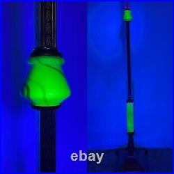 RESTORED Antique Vtg Arts & Crafts Deco Floor Lamp Uranium Vaseline Glass Brass