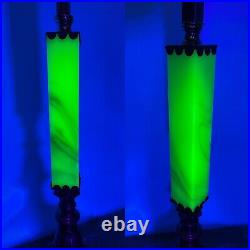 RESTORED Antique Vtg Arts & Crafts Deco Floor Lamp Uranium Vaseline Glass Brass
