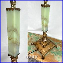 RESTORED Antique Vtg Arts & Crafts Deco Floor Lamp Uranium Vaseline Glass Brass