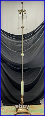 RESTORED Antique Vtg Arts & Crafts Deco Floor Lamp Uranium Vaseline Glass Brass