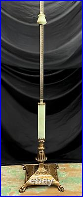 RESTORED Antique Vtg Arts & Crafts Deco Floor Lamp Uranium Vaseline Glass Brass