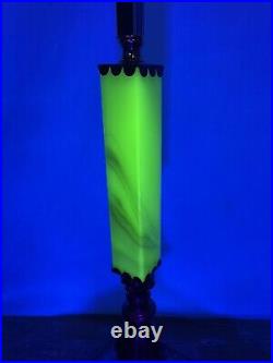 RESTORED Antique Vtg Arts & Crafts Deco Floor Lamp Uranium Vaseline Glass Brass