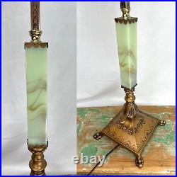 RESTORED Antique Vtg Arts & Crafts Deco Floor Lamp Uranium Vaseline Glass Brass