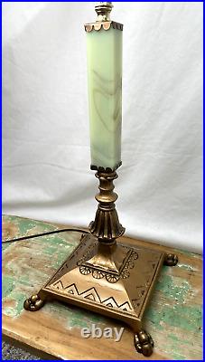 RESTORED Antique Vtg Arts & Crafts Deco Floor Lamp Uranium Vaseline Glass Brass