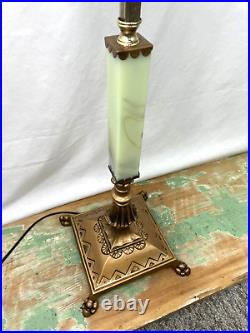 RESTORED Antique Vtg Arts & Crafts Deco Floor Lamp Uranium Vaseline Glass Brass