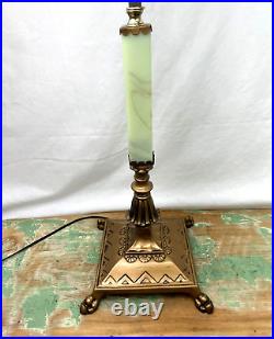 RESTORED Antique Vtg Arts & Crafts Deco Floor Lamp Uranium Vaseline Glass Brass