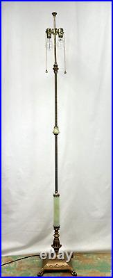 RESTORED Antique Vtg Arts & Crafts Deco Floor Lamp Uranium Vaseline Glass Brass