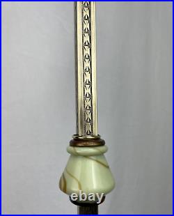 RESTORED Antique Vtg Arts & Crafts Deco Floor Lamp Uranium Vaseline Glass Brass