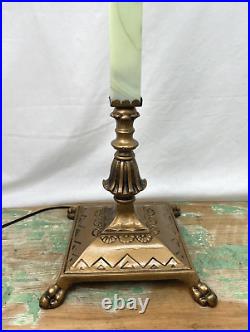 RESTORED Antique Vtg Arts & Crafts Deco Floor Lamp Uranium Vaseline Glass Brass