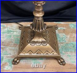RESTORED Antique Vtg Arts & Crafts Deco Floor Lamp Uranium Vaseline Glass Brass