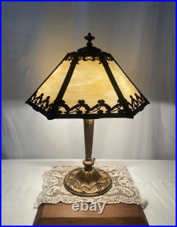 RESTORED Antique Vtg Pittsburgh Slag Stained Glass Table Lamp Handel Tiffany Era