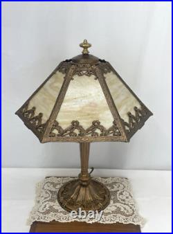 RESTORED Antique Vtg Pittsburgh Slag Stained Glass Table Lamp Handel Tiffany Era