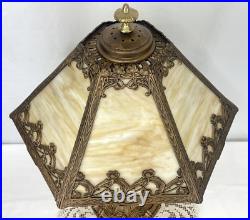 RESTORED Antique Vtg Pittsburgh Slag Stained Glass Table Lamp Handel Tiffany Era