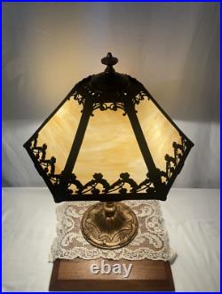 RESTORED Antique Vtg Pittsburgh Slag Stained Glass Table Lamp Handel Tiffany Era