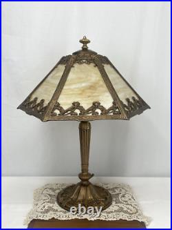RESTORED Antique Vtg Pittsburgh Slag Stained Glass Table Lamp Handel Tiffany Era