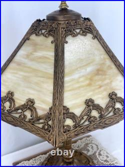 RESTORED Antique Vtg Pittsburgh Slag Stained Glass Table Lamp Handel Tiffany Era