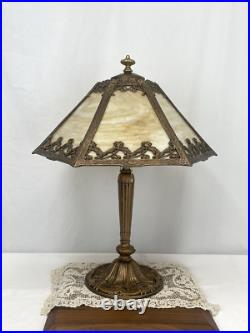 RESTORED Antique Vtg Pittsburgh Slag Stained Glass Table Lamp Handel Tiffany Era