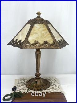 RESTORED Antique Vtg Pittsburgh Slag Stained Glass Table Lamp Handel Tiffany Era