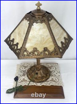 RESTORED Antique Vtg Pittsburgh Slag Stained Glass Table Lamp Handel Tiffany Era