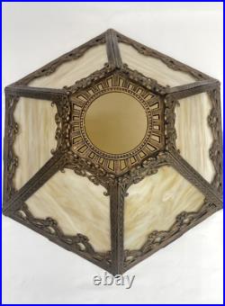 RESTORED Antique Vtg Pittsburgh Slag Stained Glass Table Lamp Handel Tiffany Era
