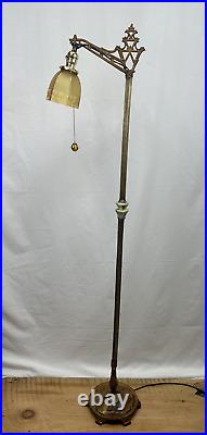 REWIRED Antique Vtg Art Deco Bridge Floor Lamp Uranium Vaseline Glass Brass 20s