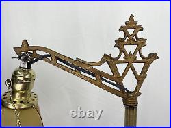 REWIRED Antique Vtg Art Deco Bridge Floor Lamp Uranium Vaseline Glass Brass 20s