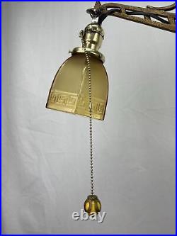 REWIRED Antique Vtg Art Deco Bridge Floor Lamp Uranium Vaseline Glass Brass 20s