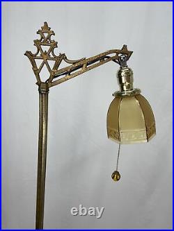 REWIRED Antique Vtg Art Deco Bridge Floor Lamp Uranium Vaseline Glass Brass 20s