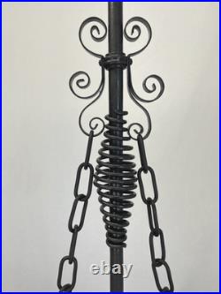 REWIRED Antique Vtg Arts Crafts Mission Chandelier Green Panel Slag Glass Tudor