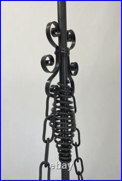 REWIRED Antique Vtg Arts Crafts Mission Chandelier Green Panel Slag Glass Tudor