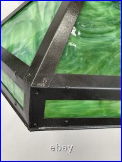 REWIRED Antique Vtg Arts Crafts Mission Chandelier Green Panel Slag Glass Tudor