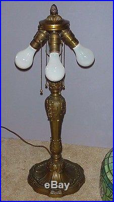 R. Williamson Nautilus Leaded Slag Stained Glass Handel Duffner Tiffany Era Lamp