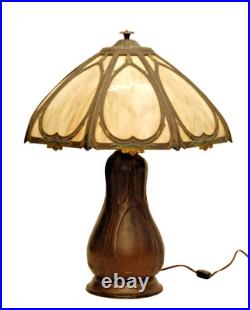 Rainaud Arts & Crafts Caramel Slag Glass 8 Bent Panel Overlay Shade Table Lamp
