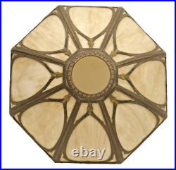 Rainaud Arts & Crafts Caramel Slag Glass 8 Bent Panel Overlay Shade Table Lamp