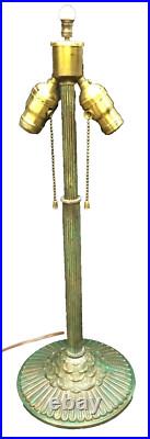 Rainaud Lamp Base Patinaed Green, for Slag Glass Reverse Painted Shade Antique