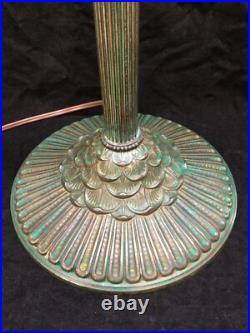 Rainaud Lamp Base Patinaed Green, for Slag Glass Reverse Painted Shade Antique