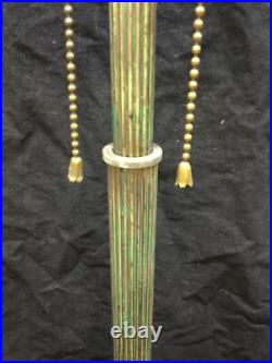 Rainaud Lamp Base Patinaed Green, for Slag Glass Reverse Painted Shade Antique